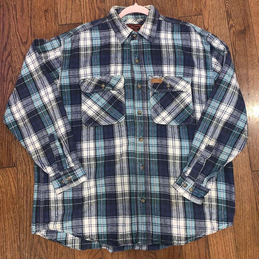 Vintage Five Brother Pearl‎ Snap Flannel Shirt Men's Blue Plaid Heavy XL